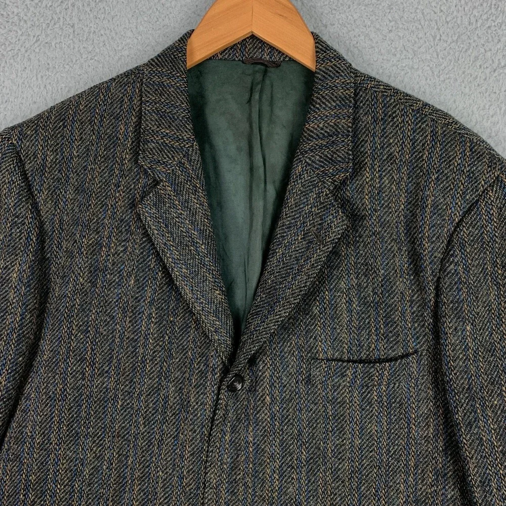 Vintage Harris Tweed Sport Coat 42L Handwoven‎ Scottish Wool Herringbone Jacket